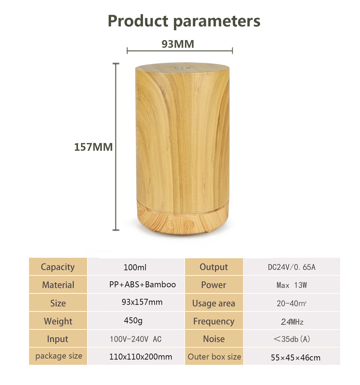 Creative 100ML Wood Grain Humidifier – Ultrasonic Aroma Essential Oil Diffuser